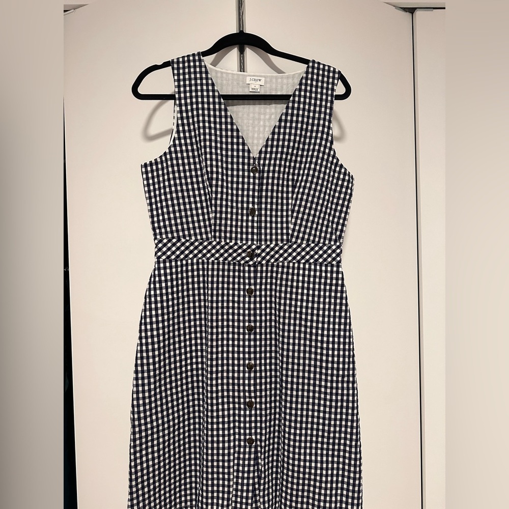 JCrew - Navy gingham button down dress - size 8